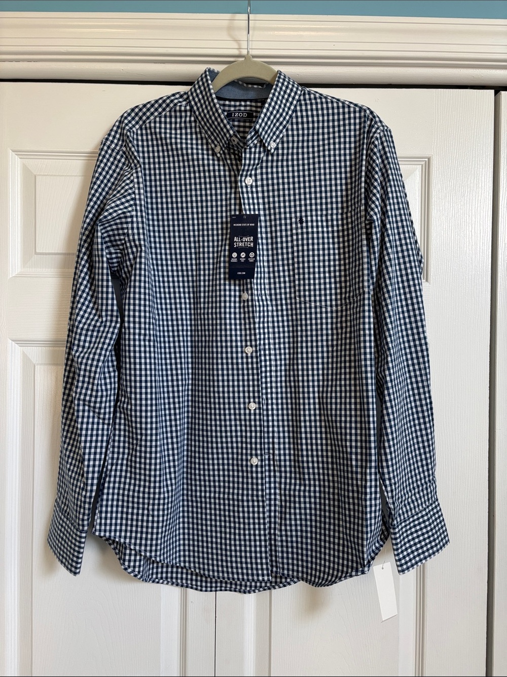 Izod Blue and White Gingham Button-Down Shirt